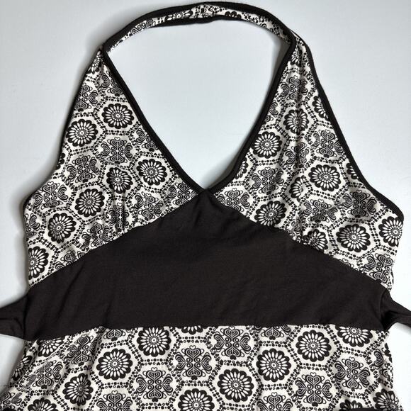 LMC Y2K Halter Mini Dress Brown White Print Tie Back Fairycore S Retro Indie - Picture 6 of 10